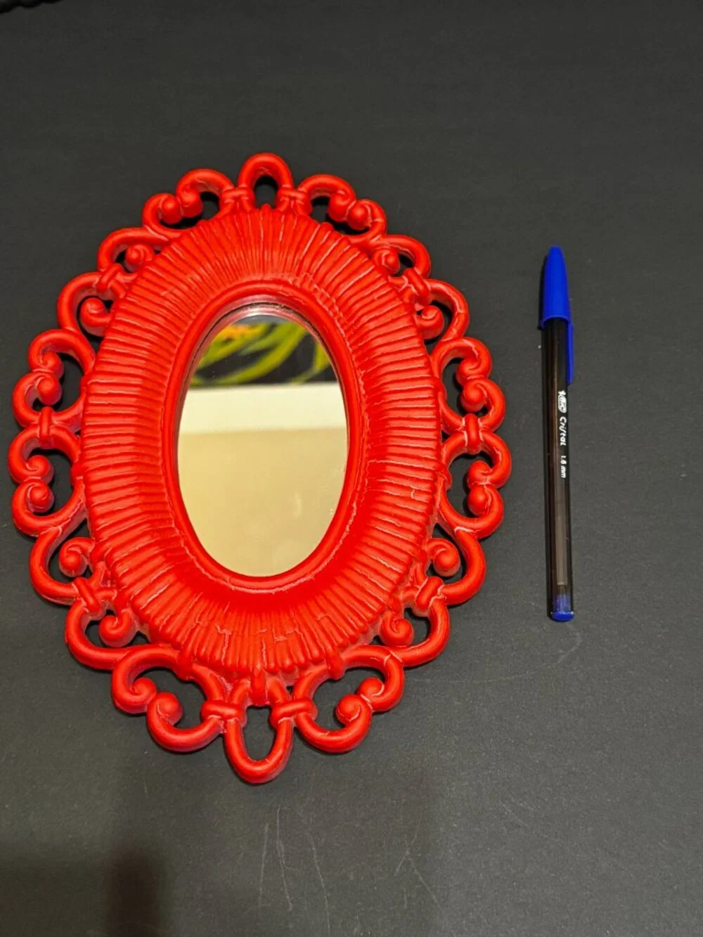 Homco x Syroco Dart Faux Rattan Oval Wall Mirror 2618, Red, Vintage Circa 1970